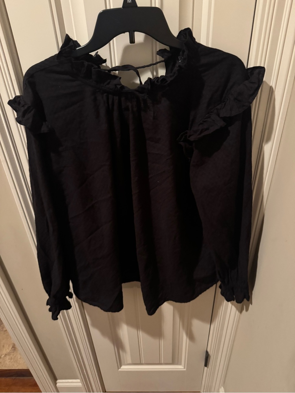 Eloquii Black Ruffle Neck Long Sleeve Blouse